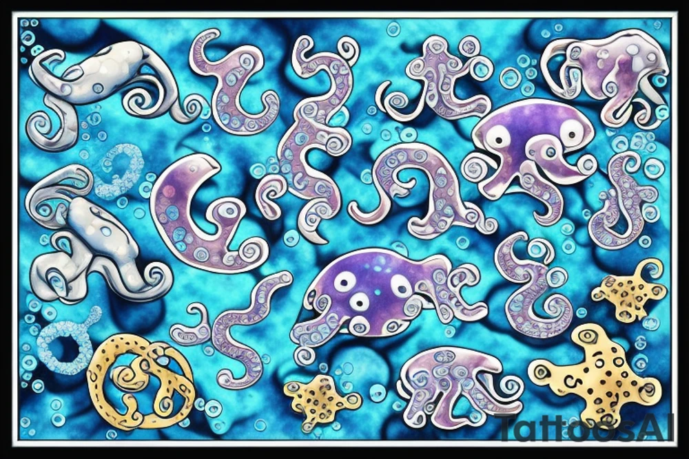 Sparkly Blue Ringed Octopus Under The Sea With Bubbles tattoo idea