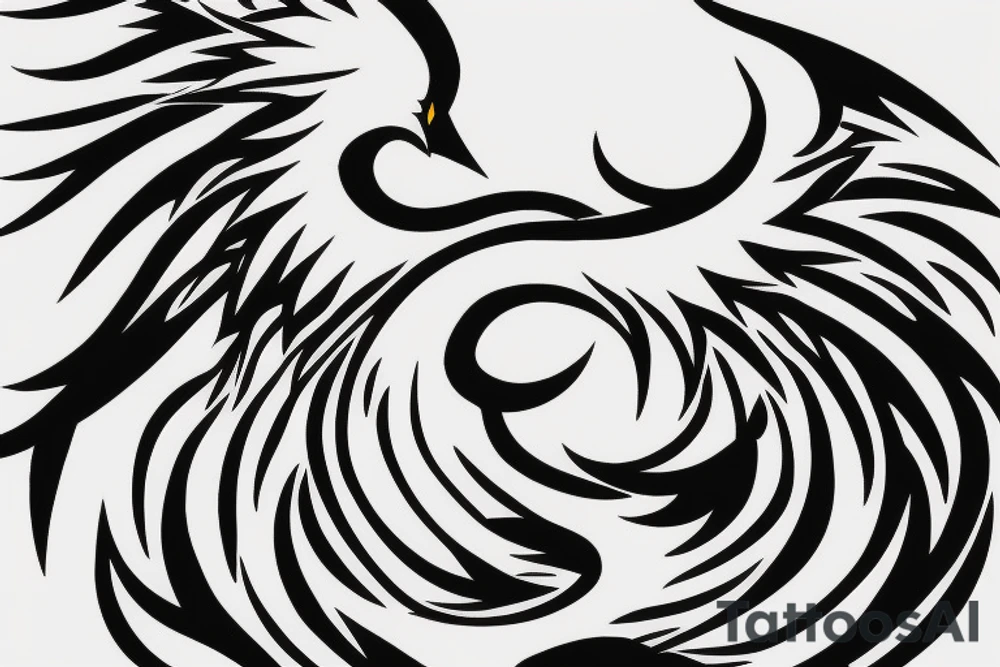 Black and white rising minimalist phoenix for whole back with lonh detailed tail tattoo idea Black and white rising minimalist phoenix for whole back with lonh detailed tail tattoo idea