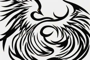 Black and white rising minimalist phoenix for whole back with lonh detailed tail tattoo idea