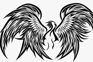 Black and white rising minimalist phoenix for whole back with long detailed tail tattoo idea