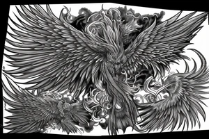 Greyscale rampant detailed phoenix for whole back with long detailed tail. Vertical orientation tattoo idea