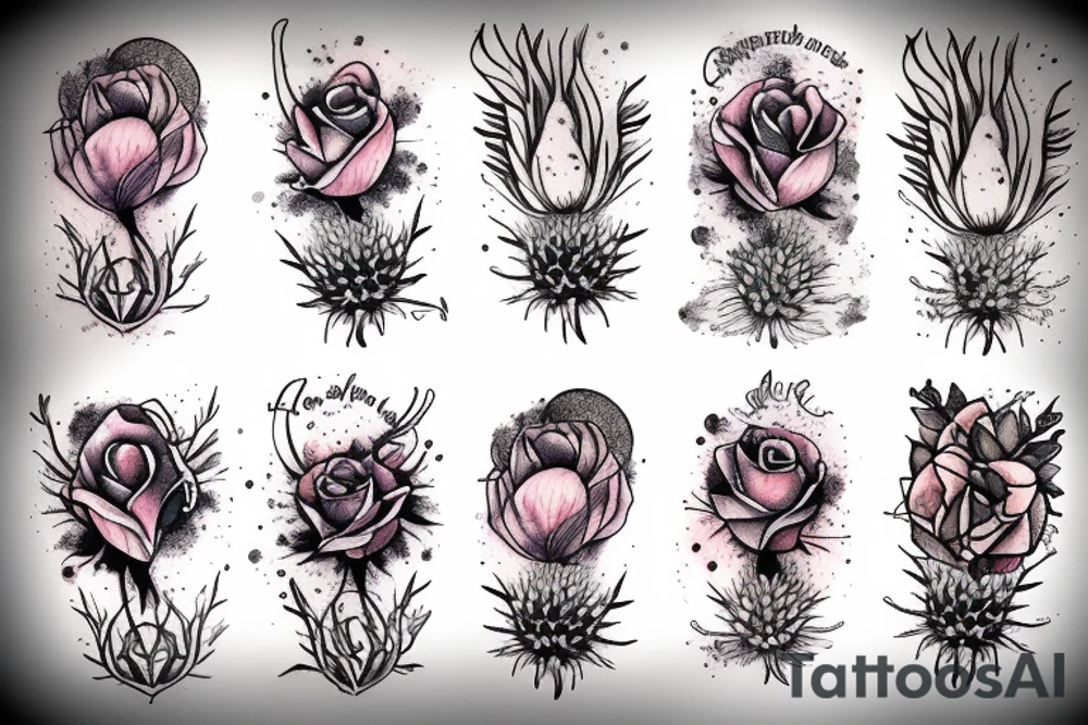 deer moon rose thistle tattoo idea