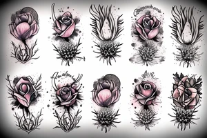 deer moon rose thistle tattoo idea