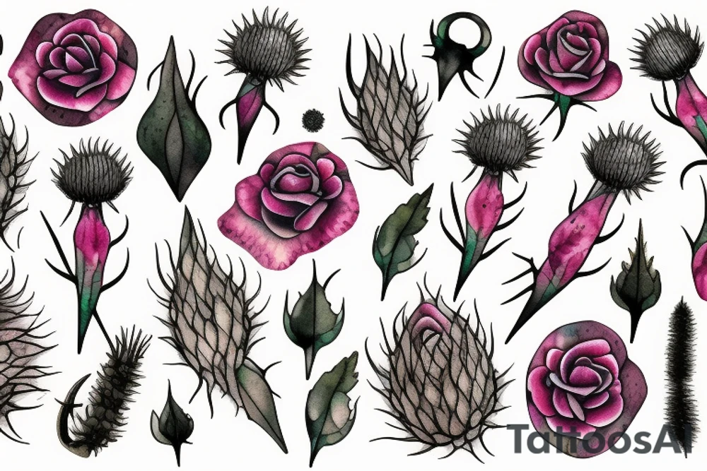 deer moon rose thistle tattoo idea