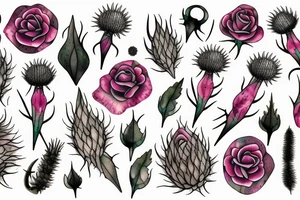 deer moon rose thistle tattoo idea
