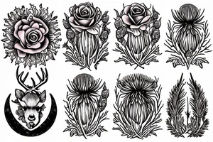 deer moon rose thistle tattoo idea