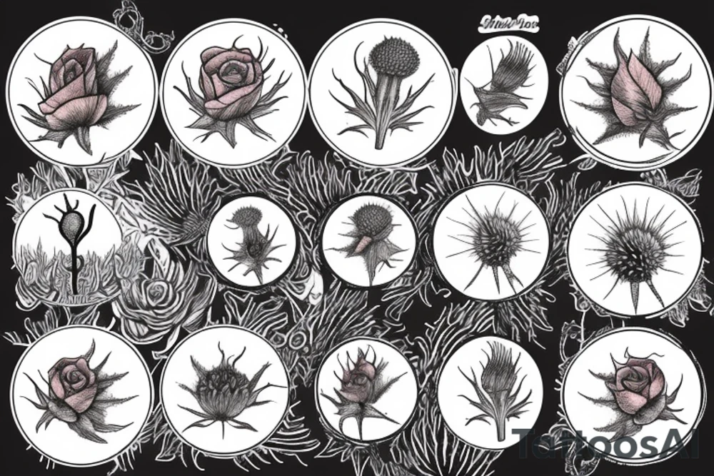 deer moon rose thistle tattoo idea