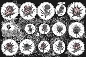 deer moon rose thistle tattoo idea
