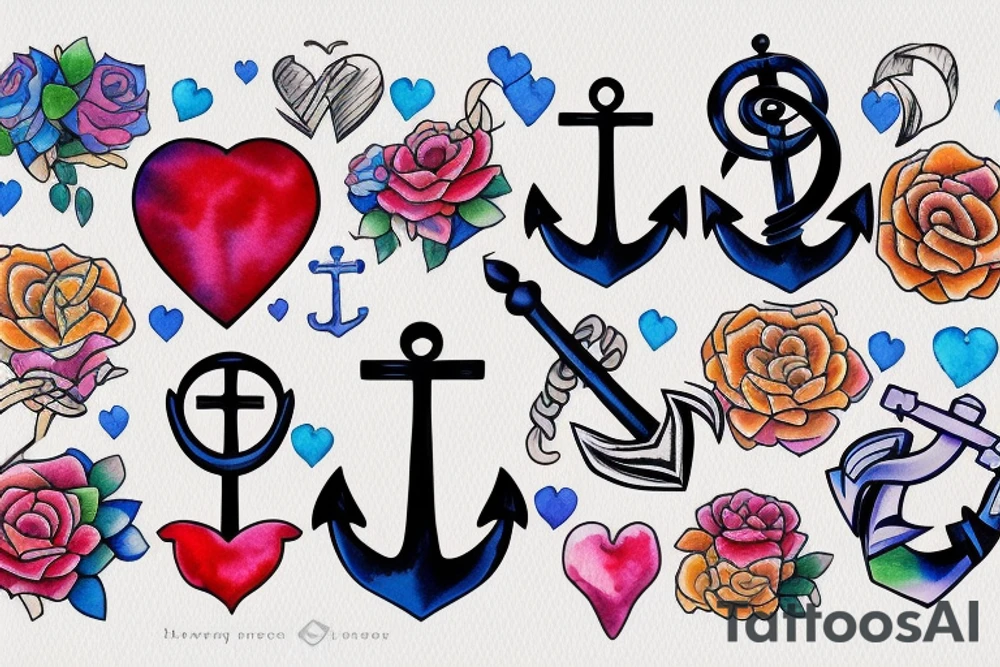 anchor heart family tattoo idea