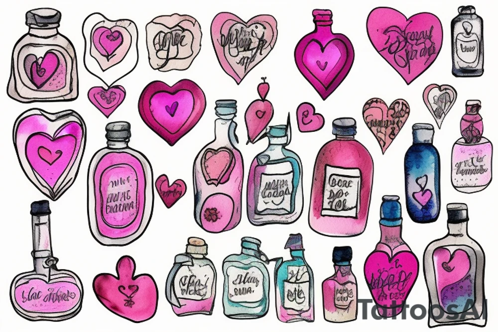 bottle heart watercolor pink tattoo idea
