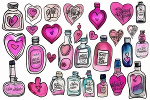 bottle heart watercolor pink tattoo idea