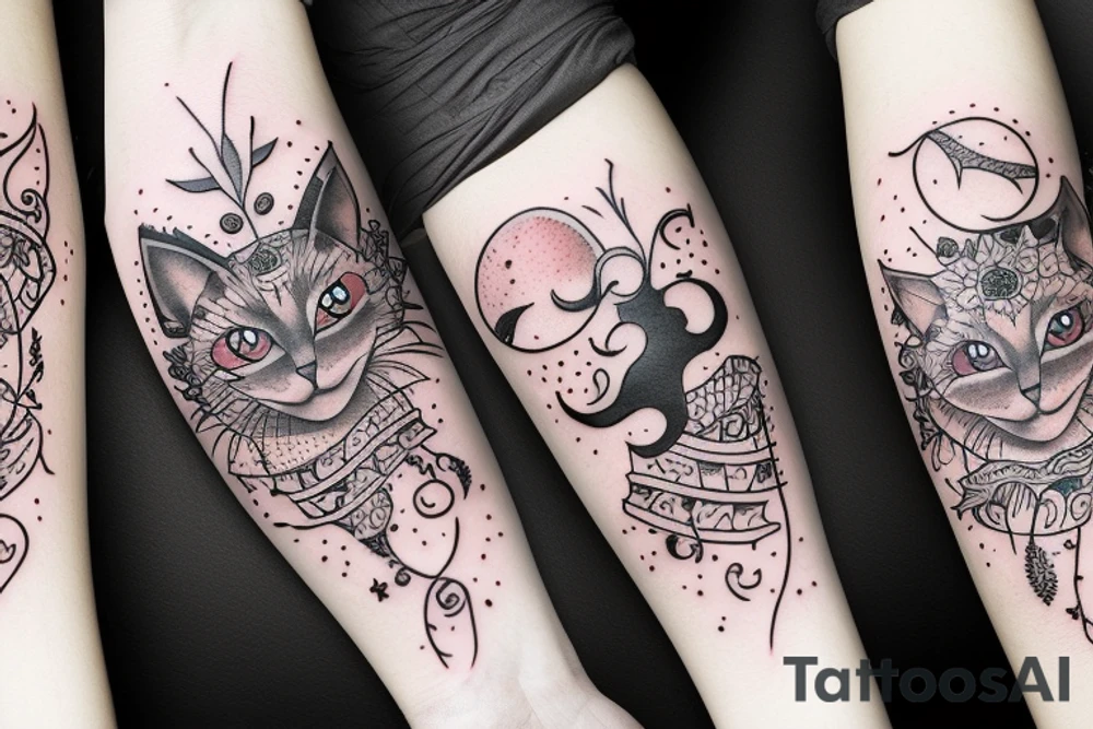 cat flower moon dark night tattoo idea