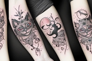 cat flower moon dark night tattoo idea