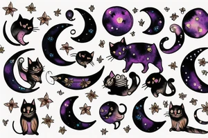 cat flower moon dark night tattoo idea