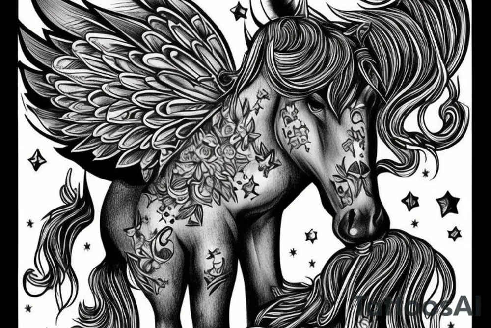 Unicorn with a factory pipe instead horn tattoo idea Unicorn with a factory pipe instead horn tattoo idea