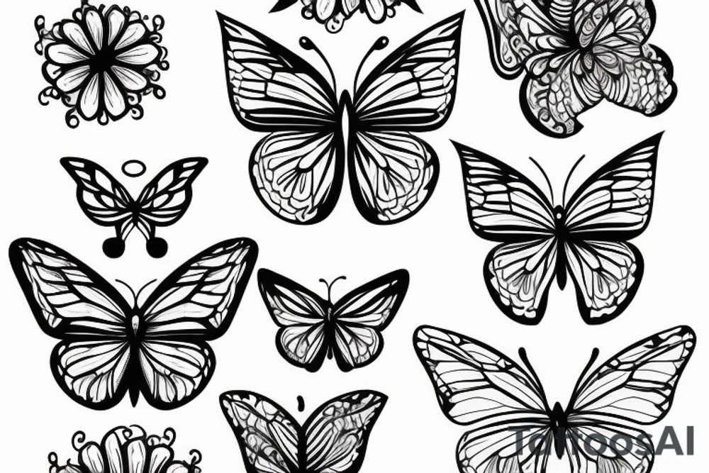 butterfly with two flower tattoo idea
