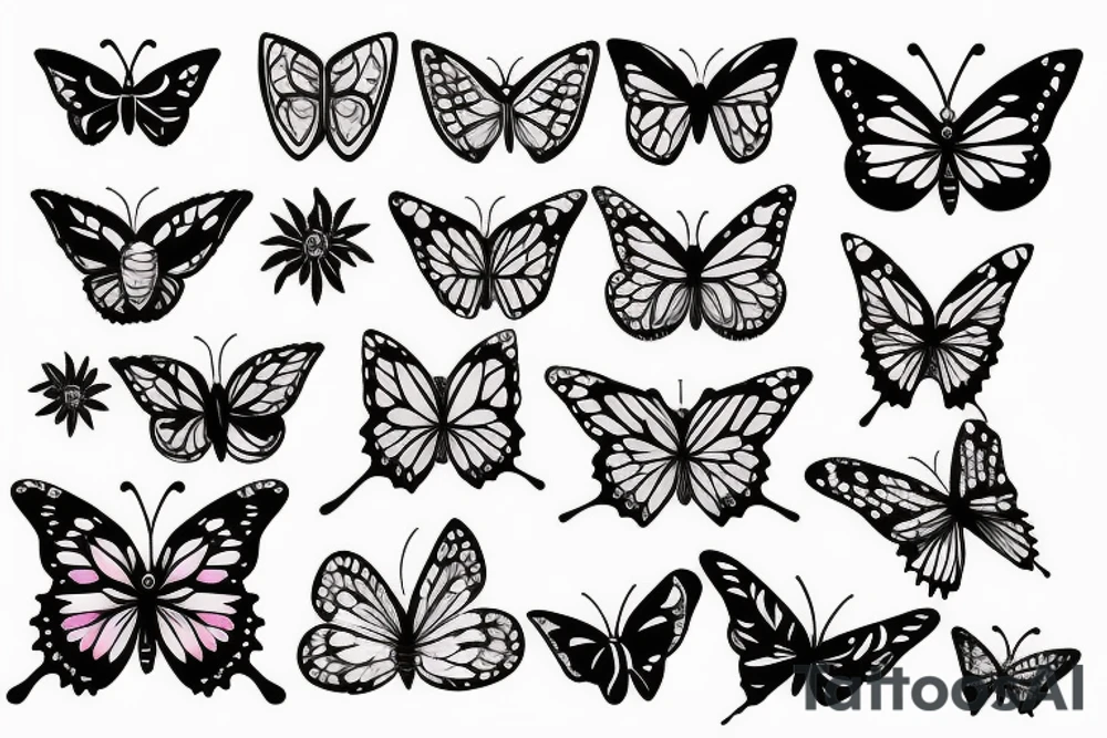butterfly with two flower tattoo idea