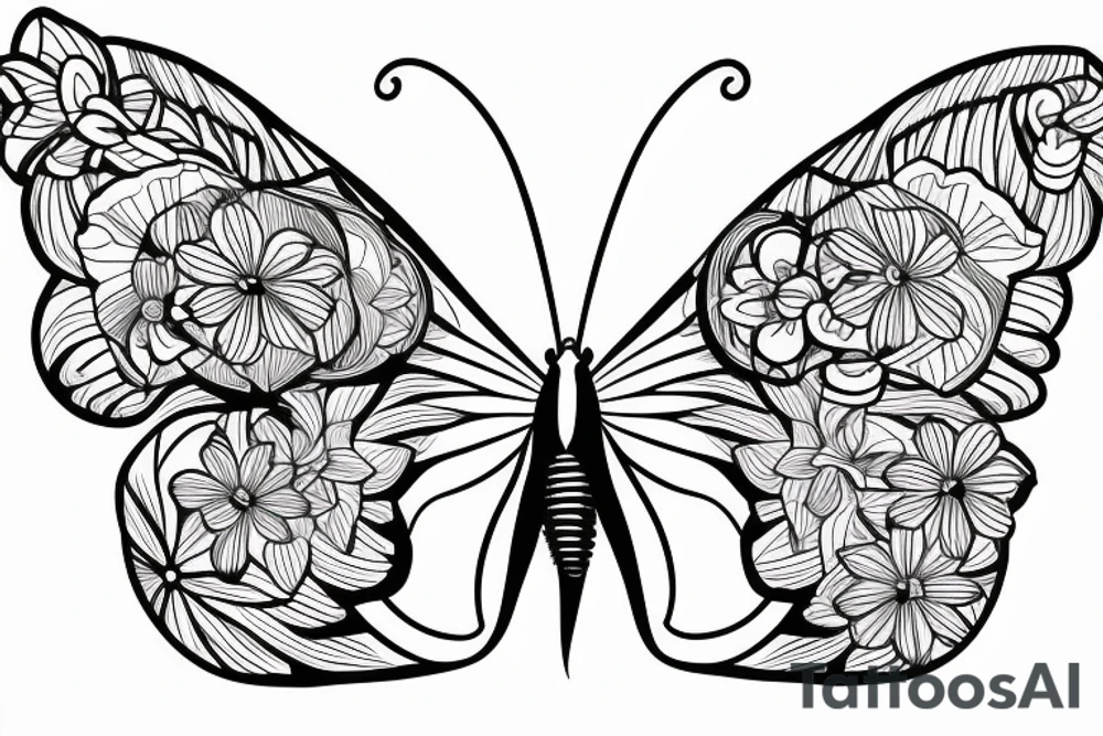 butterfly with two flower tattoo idea