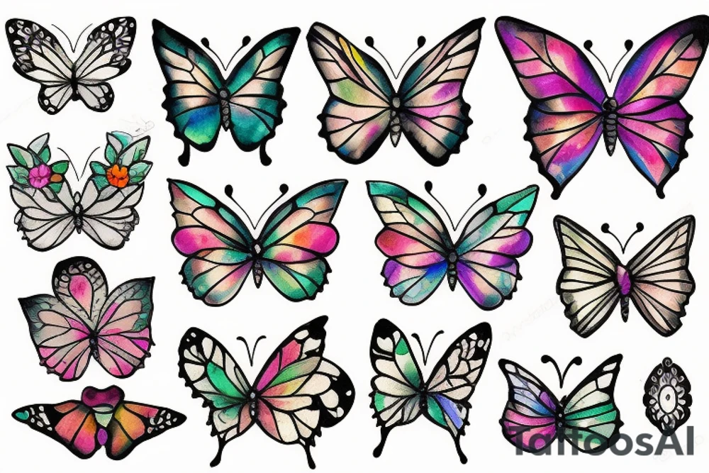 butterfly with two flower tattoo idea