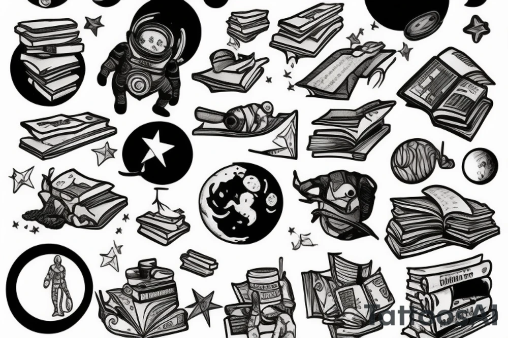 Astronaut With books tattoo idea