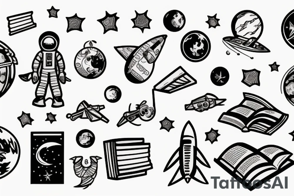 Astronaut With books tattoo idea