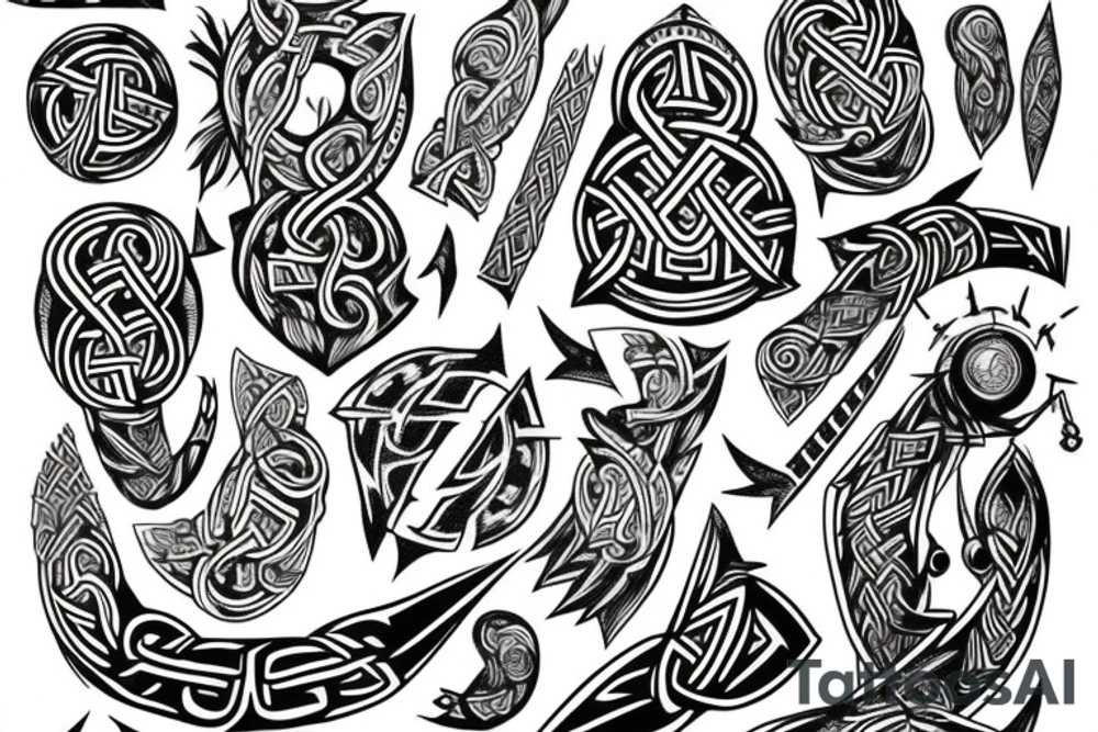 sleeve in the Scandinavian style of runes, Odin tattoo idea