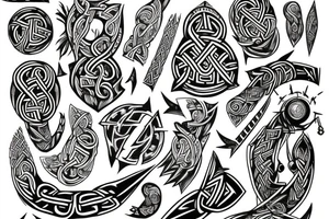 sleeve in the Scandinavian style of runes, Odin tattoo idea