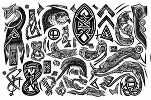 sleeve in the Scandinavian style of runes, Odin tattoo idea