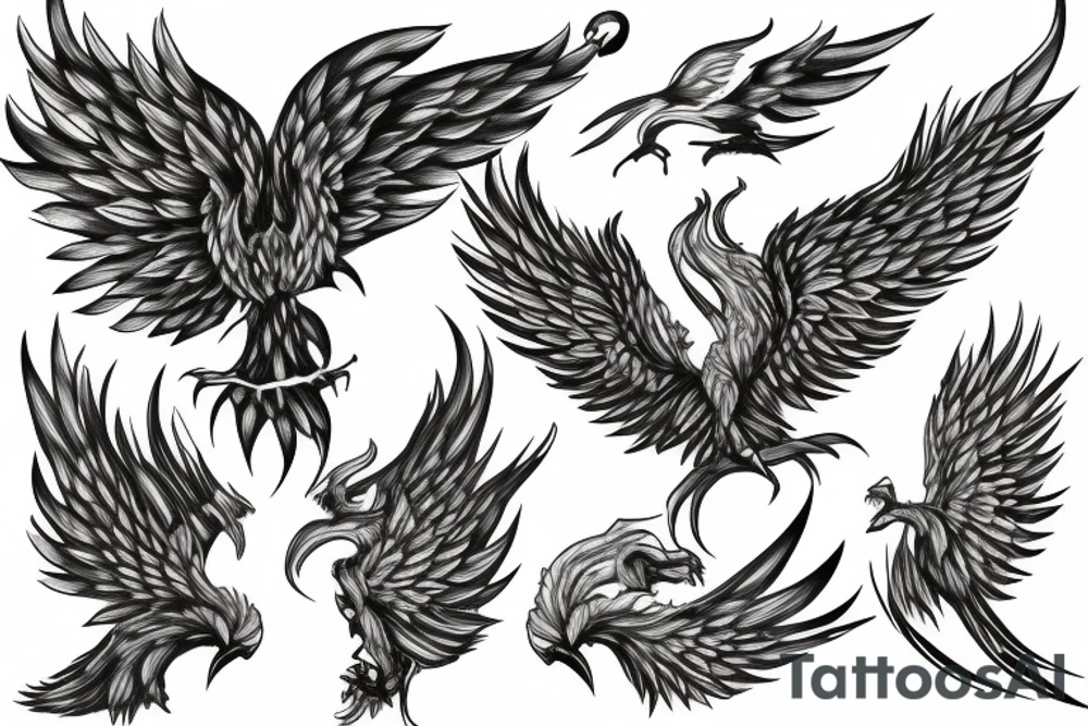 rampant phoenix in shaded greyscale tattoo idea