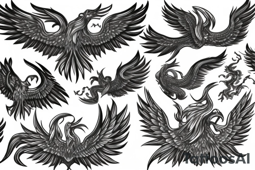 rampant phoenix in shaded greyscale tattoo idea