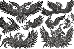 rampant phoenix in shaded greyscale tattoo idea
