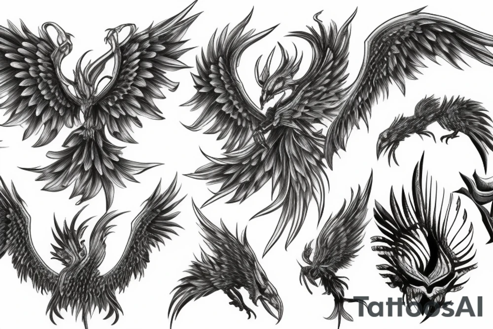 rampant phoenix in shaded greyscale tattoo idea