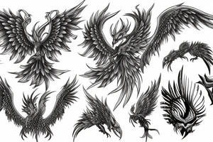 rampant phoenix in shaded greyscale tattoo idea