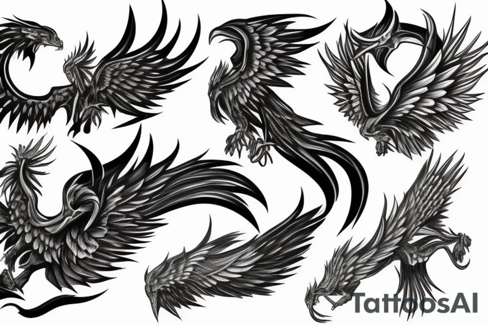 rampant phoenix in shaded greyscale tattoo idea