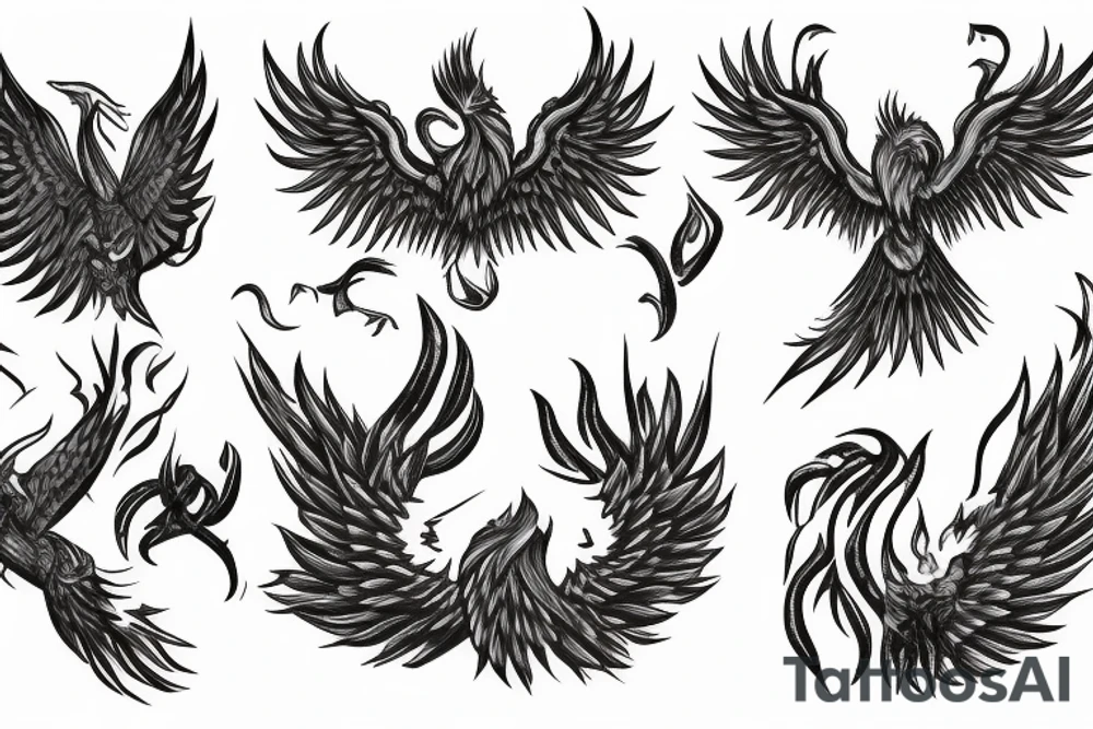 rampant phoenix in shaded greyscale tattoo idea