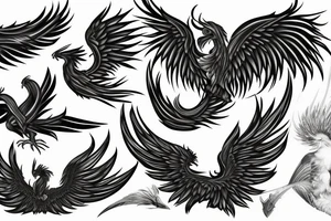 rampant phoenix in shaded greyscale. with long detailed tail tattoo idea