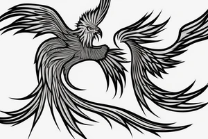 minimalist phoenix in shaded greyscale. with long detailed tail for whole back tattoo idea