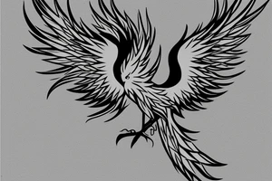 minimalist phoenix in shaded greyscale. with long detailed tail for whole back tattoo idea