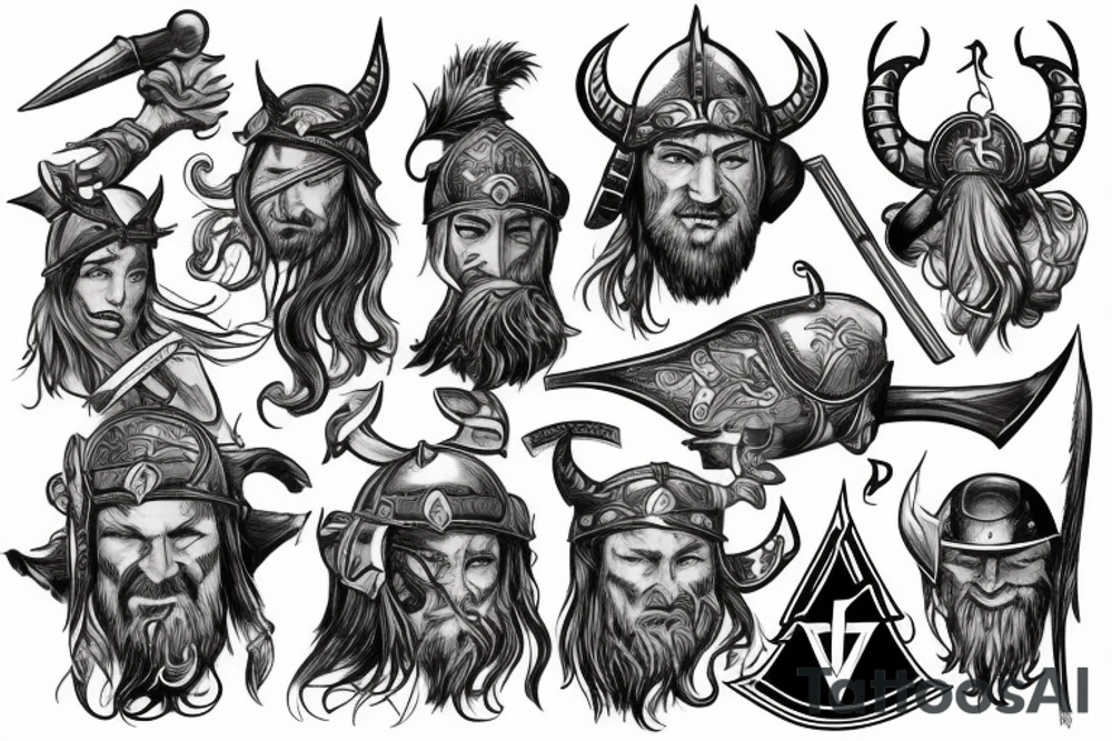 viking on the battlefield fighting the enemy tattoo idea