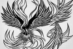 minimalist phoenix in shaded greyscale. with long detailed tail for whole back tattoo idea
