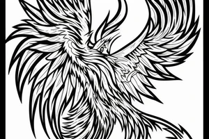 minimalist phoenix in shaded greyscale. with long detailed tail for whole back tattoo idea