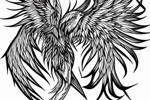 minimalist phoenix in shaded greyscale. with long detailed tail for whole back tattoo idea