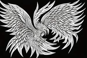 minimalist phoenix in shaded greyscale. with long detailed tail for whole back tattoo idea