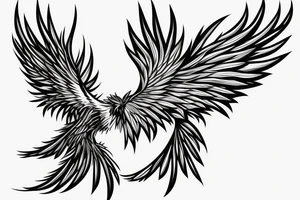 minimalist phoenix in shaded greyscale. with long detailed tail for whole back tattoo idea