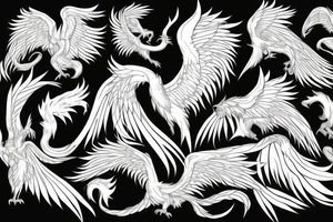minimalist surging phoenix with shaded greyscale with long detailed tail with flames for whole back tattoo idea