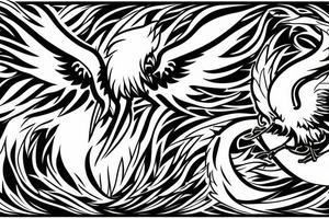 minimalist surging phoenix with shaded greyscale with long detailed tail with flames for whole back tattoo idea