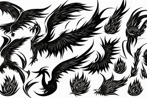 minimalist surging phoenix with shaded greyscale with long detailed tail with flames for whole back tattoo idea