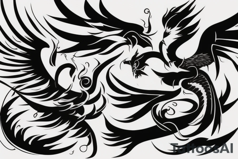minimalist surging phoenix with shaded greyscale with long detailed tail with flames for whole back tattoo idea