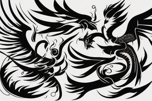 minimalist surging phoenix with shaded greyscale with long detailed tail with flames for whole back tattoo idea