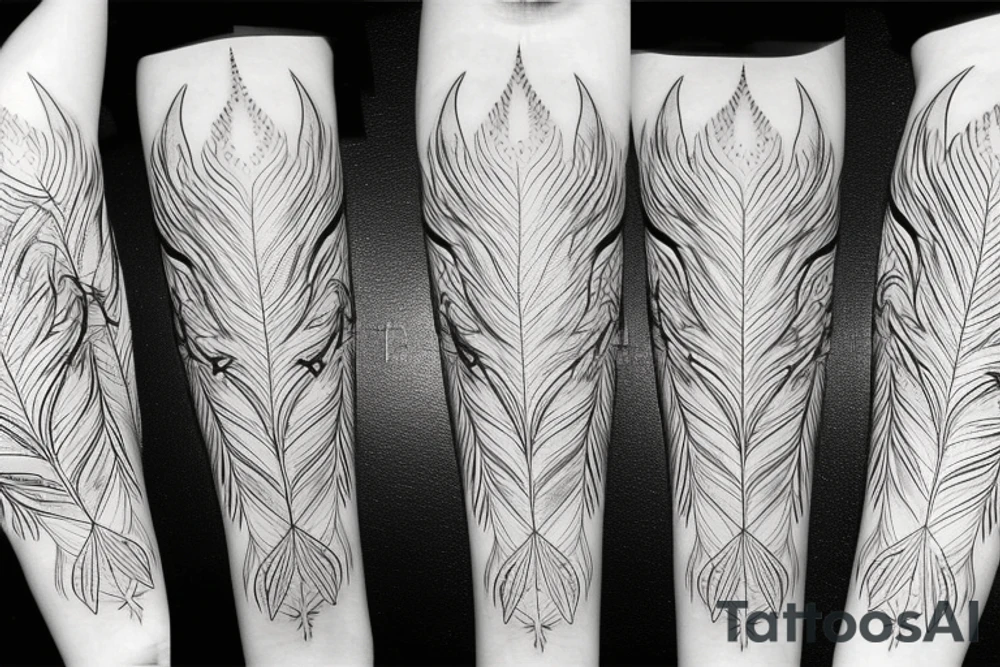 big minimalist surging phoenix with shaded greyscale with long detailed tail with flames tattoo idea